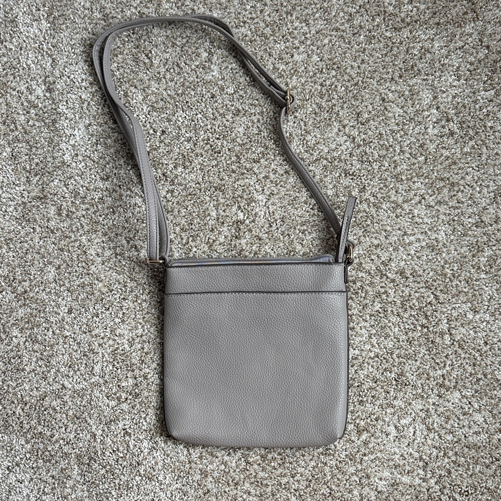 Gray Leather Crossbody Bag - Minimalist Everyday Shoulder Bag